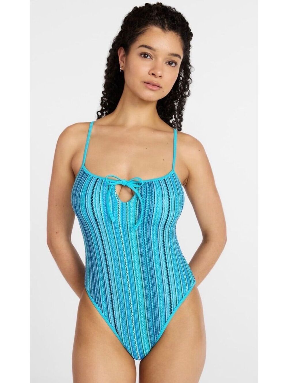 Size XXL 20  - No Boundaries Tie Front Striped One-Piece Swimsuit, Women's
